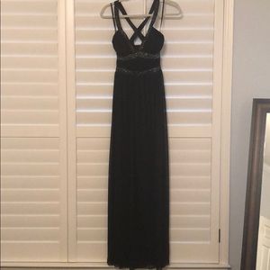 Floor length black gown with beaded detailing
